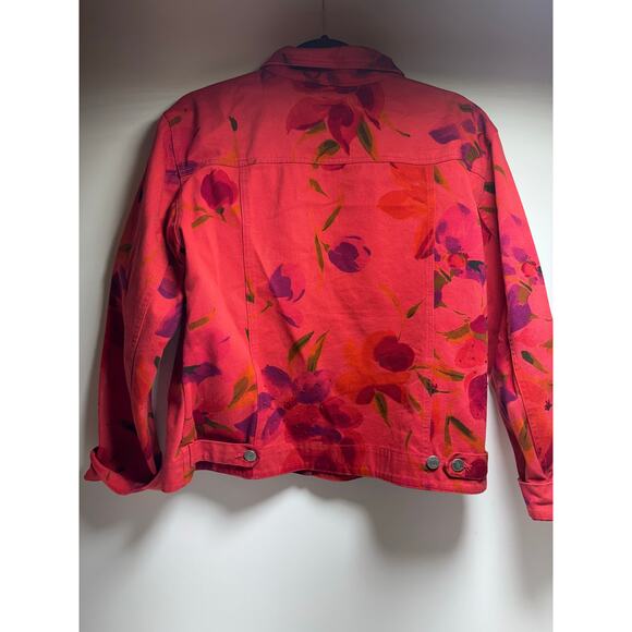 Chico’s Design Women’s Denim Blazer Jacket Sz 2 (8-10) Medium Red Spring Button - Picture 8 of 8